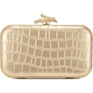 Women's Cream Crocodile Leather Formal Evening Shoulder Clutch Chain Strap Bag
